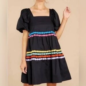 CROSBY by Mollie Burch Black Babydoll Dress with Vibrant Rickrack Stripes
